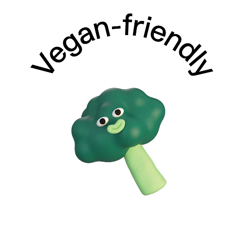 The image shows a playful, cartoonish representation of broccoli. The broccoli has a green, cloud-like head with a smiling face, featuring large white eyes and a green mouth. The stem is a lighter green color. The background is plain to emphasize the character.