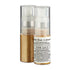 The image shows two transparent spray bottles containing dark gold edible glitter dust. One bottle is slightly behind the other. The front bottle has a label that reads "Sugarflair Colours," along with details like "Powder Puff Glitter Dust" and "DARK GOLD." The label includes usage instructions for cake decoration and lists ingredients. The glitter dust in the bottles has a shimmery appearance, and the bottom part of each bottle is gold in color.