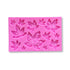 A pink silicone mould featuring various sizes and shapes of maple leaf designs. The mould includes several leaf impressions, ranging from small to large, arranged in a rectangular form. The intricate details of the leaves are visible, showcasing their unique outlines and textures.