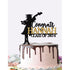 The image features a cake decorated with a pink frosting and chocolate ganache drizzled on top. A decorative cake topper is prominently displayed on the cake, which includes the words "Congrate HANNAH" in a mix of black and glittery gold letters, along with "CLASS OF 2024." The topper features a silhouette of a graduate wearing a graduation cap and gown, holding a bouquet of flowers and a diploma. The background includes a blurred setting, suggesting a celebratory atmosphere.