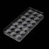 A clear plastic chocolate mold shaped like roses, containing fifteen individual rose cavities arranged in three rows. The mold is presented against a black background.