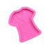 A pink silicone mold in the shape of a shirt, featuring detailed outlines of sleeves, a wrap-around neckline, and pockets. The mold has a thick, flexible design suitable for baking or crafting purposes.
