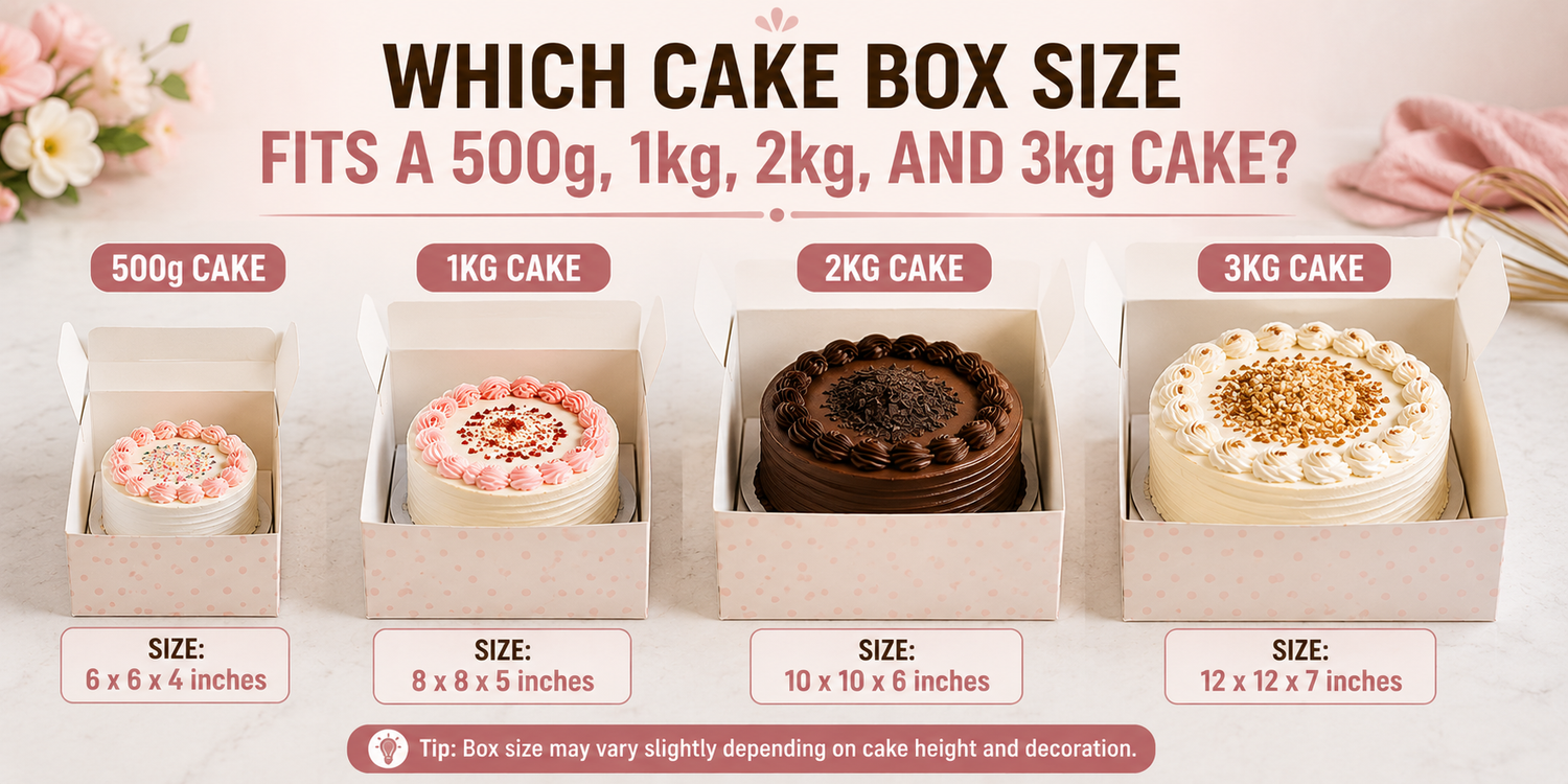 Which Cake Box Size Fits a 500g, 1kg, 2kg, and 3kg Cake?