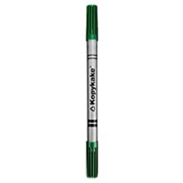 A green edible ink pen labeled &quot;Kopykake&quot; with a silver barrel and green caps on both ends. The pen is upright and centered in the image.