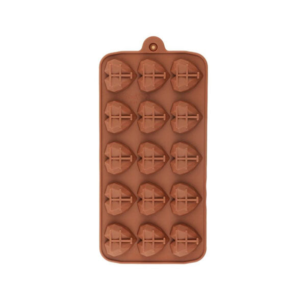 silicone mold with 15 cavities shaped like mini diamond hearts. The mold is brown and features three rows of five heart shapes. Each heart cavity has a textured design on the top, and the mold includes a small hanging hole at the top for easy storage.