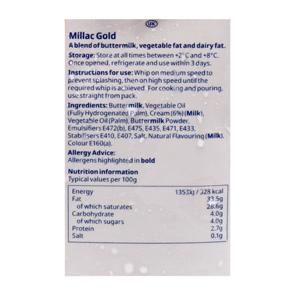 MILLAC Gold UHT Whipping Cream 33.5% 1ltr