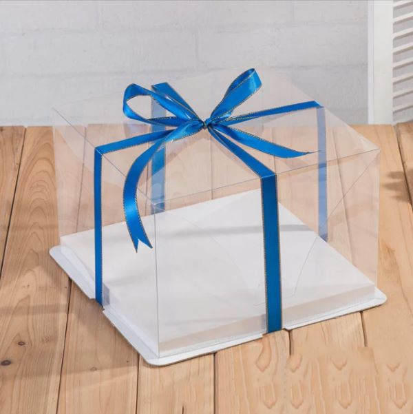 Square Clear Cake Box 21.5 x 21.5 x H16 cm (8.4 x 8.4 x H6.2 Inch) - Easy to Assemble