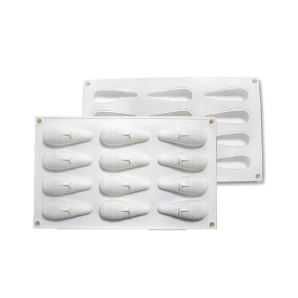 Two white silicone molds shaped like carrots, stacked on top of each other. Each mold contains multiple carrot-shaped cavities, designed for making 3D carrot-shaped treats or candies.