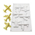 The image features a white silicone mold designed to create 3D airplane shapes. The mold displays several depressions in the form of various airplane designs, with a total of six shaped cavities visible. Alongside the mold, there are four finished airplane-shaped products in a yellow color, each resembling different styles of aircraft. The mold and the airplanes are arranged on a flat surface, highlighting the details of the mold&
