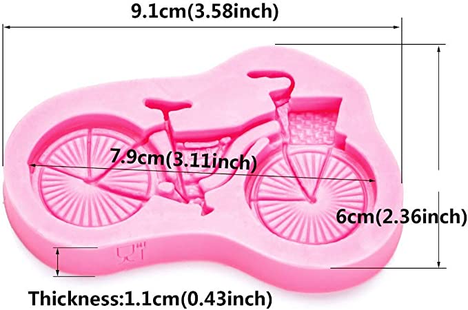 A pink silicone mold shaped like a bicycle, displaying intricate details of the bike&