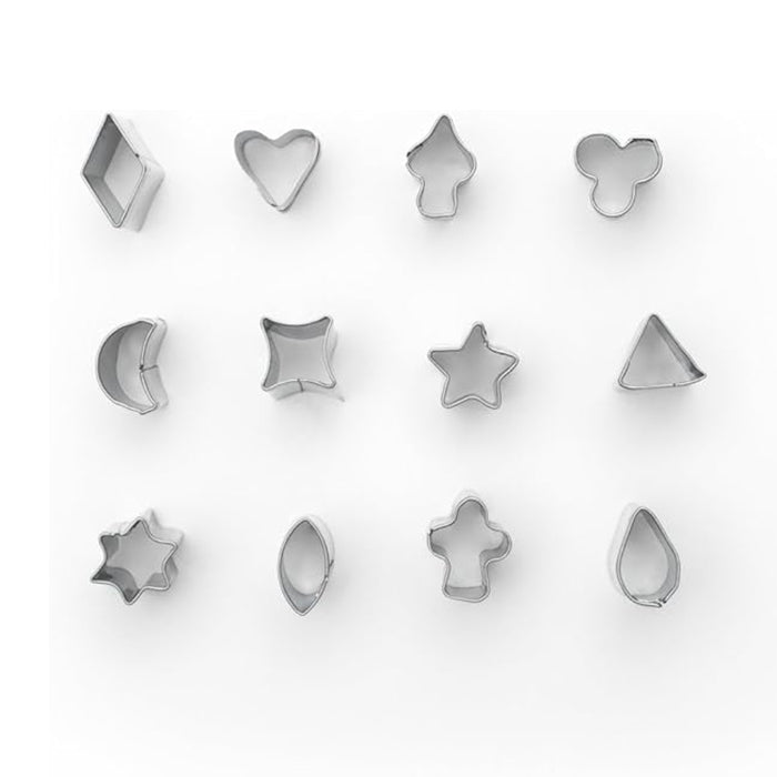 Mini Shapes Fondant Cutter Set, Small Star, Diamond, Heart, Clover, Spade, Moon, Oval, 12-Piece, Stainless Steel