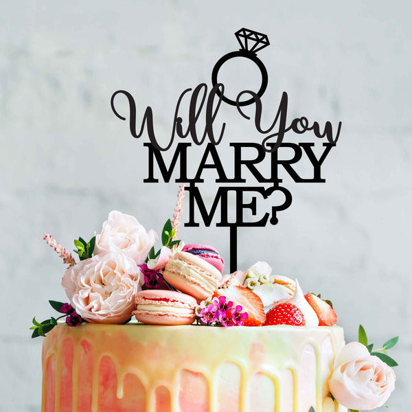 Acrylic Engagement Proposal Cake Topper - Will You Marry Me?