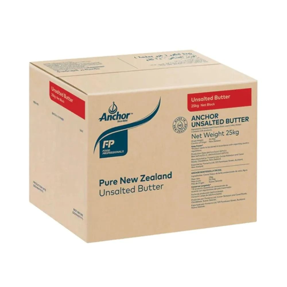 Box of Anchor Pure New Zealand Unsalted Butter on a white background