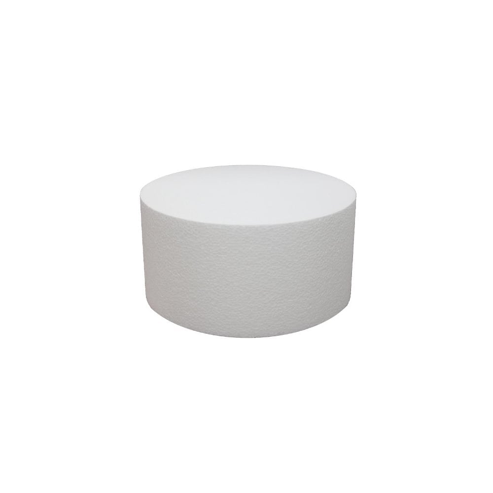 A round cake dummy with a height of 75 mm and a diameter of 300 mm. The dummy is a solid white color with a textured surface, designed for cake decoration practice or display.