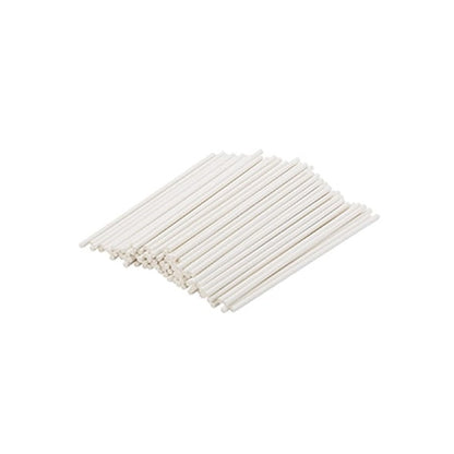 A bundle of white cakepop sticks arranged neatly on a surface.