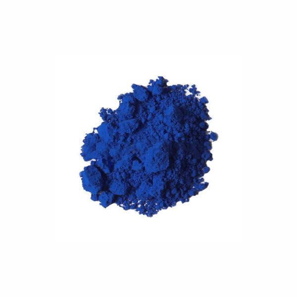 A pile of vibrant blue powder is shown against a white background. The powder has a fine, textured appearance with varying sizes of granules, creating a rich blue color suitable for various applications. This product is labeled as &