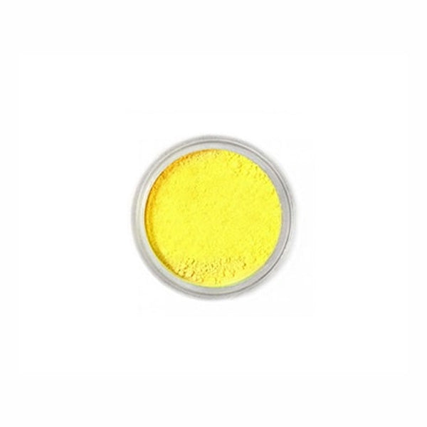 A circular container holds vibrant lemon yellow color powder, shown from a top-down perspective. The powder has a fine, textured appearance and fills the container completely. The background is plain, emphasizing the bright color of the powder. The product is labeled as &