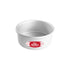 Metal cake pan with high sides on a white background. It has a red and white label with the text "Fat Daddio&