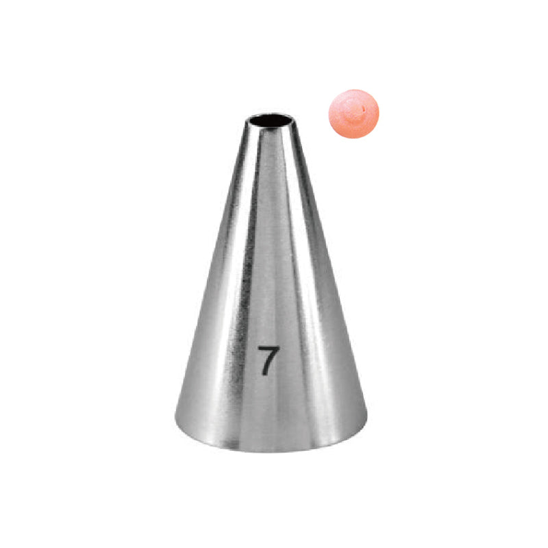 A stainless steel piping nozzle with a conical shape, marked with the number &