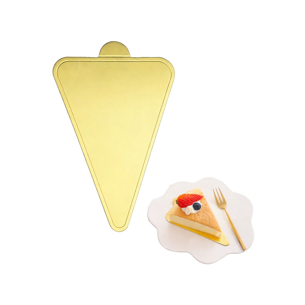 A piece of cake on a plate next to a plate that holds a knife, suggesting preparation for cutting.