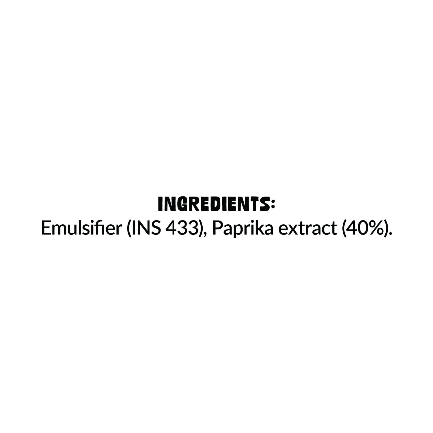 List of ingredients with emulsifier (INS 433) and paprika extract (40%) on a white background.