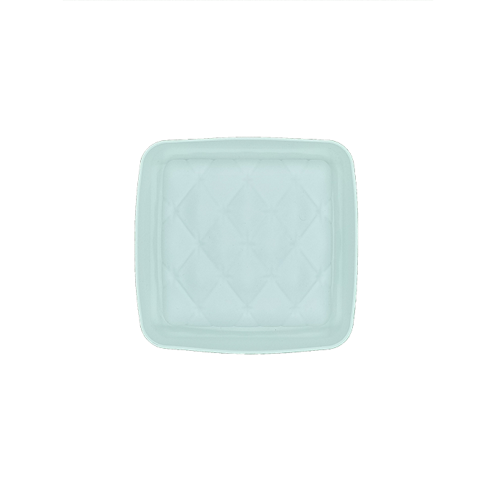 A square silicone mold with a pillow shape design, featuring a light mint green color. The surface is textured with diamond-shaped indentations, giving it a quilted appearance. The mold has raised edges and a smooth interior, suitable for baking or creating shaped desserts.