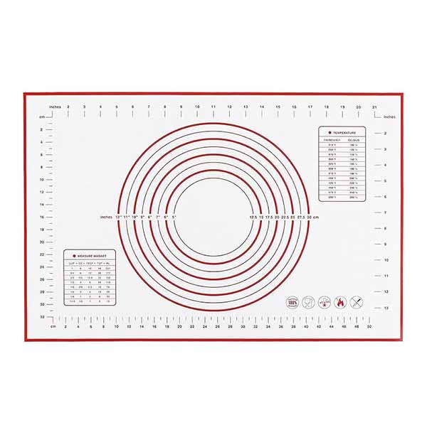 Non-stick silicone baking mat with measurement markings, ideal for rolling out dough and precise baking, available at Cake Craft UAE.