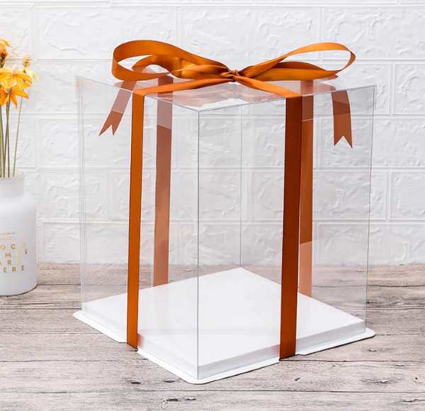 Square Clear Lid Tall Cake Box 26 x 26 x H31 cm (10 x 10 x H12 Inch)