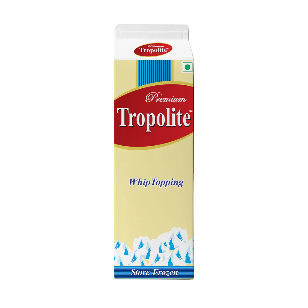 Tropolite whipped topping container on a white background