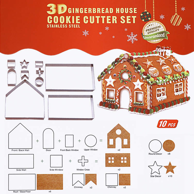 3D Gingerbread House Cookie Cutters - Set of 10