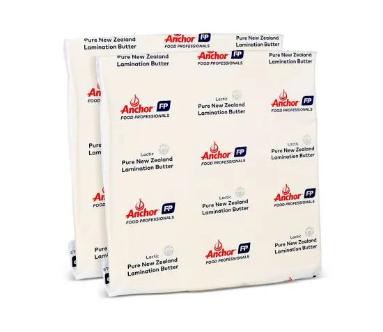 Two packages of Anchor Pure New Zealand Lamination Butter on a white background