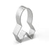 A shiny metal cookie cutter in the shape of an awareness ribbon, featuring smooth curves and a flat base. The cutter is displayed against a light background, showcasing its reflective surface.