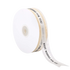 A roll of white ribbon is displayed, measuring 2.5 cm in width and 5 yards in length. The ribbon features the text "BEST WISHES FOR YOU" printed along its length in a decorative font. The roll is positioned so that part of the ribbon is unraveling, showcasing the printed message.