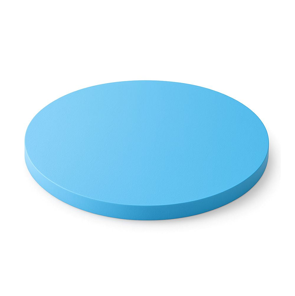 A blue round object centered on a white background, showcasing its smooth surface and vibrant color.
