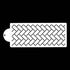 A white cake stencil featuring a repeating herringbone pattern. The stencil has a round handle on the left side, and the design consists of numerous angled lines arranged in a zigzag formation across the rectangular shape. The background is black.