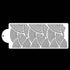 A white cake stencil featuring a repeating pattern of curved lines arranged in a wave-like design. The stencil has a rounded cutout on one side for easy handling. The background is black, emphasizing the stencil&