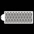The image features a white cake stencil with a repeating wavy pattern cut out across its surface. The stencil has a rectangular shape with a rounded end on one side, which appears to be a handle or attachment point. The background is black, highlighting the intricate design of the stencil.