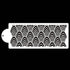 The image features a white cake stencil with a repeating pattern of scalloped arches. The stencil has a rounded tag on one end for easy handling. The design consists of arched shapes that create a textured effect, suitable for decorating cakes or baked goods. The background is black, which contrasts with the white stencil.