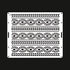The image shows a white cake stencil featuring a design with three horizontal rows of decorative patterns. Each row consists of a series of interconnected loops and swirling shapes that resemble ropes or vines. The stencil has cutouts throughout the design, allowing for the decoration of cakes with intricate patterns. The background of the image is black, highlighting the white stencil.