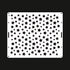 The image shows a rectangular cake stencil featuring a repeated pattern of various sizes of stars. The stencil is white, and the stars are depicted in black. There are multiple small and large stars evenly distributed across the surface, providing a decorative design suitable for cake decoration. The stencil includes two holes on the sides for easy handling.
