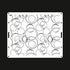 The image shows a rectangular cake stencil featuring a decorative pattern of overlapping circles and dotted outlines. The stencil is white and has small holes arranged in a swirling design, creating an intricate visual effect. Two handles are on the sides for easy handling. The background is dark, highlighting the stencil&