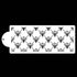 A white cake stencil featuring a detailed black floral and diamond pattern. The stencil has a rounded cutout at one end for easy handling. The design consists of symmetrical elements arranged in a repeating pattern.