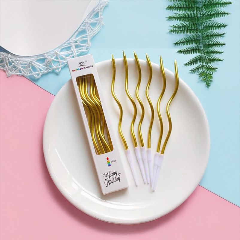 Metallic Twisty Spiral Candles – Set of 6 (Gold, 17 cm)