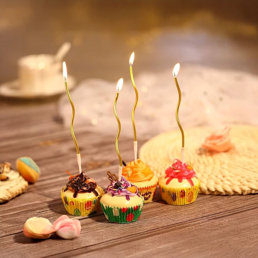 Metallic Twisty Spiral Candles – Set of 6 (Gold, 17 cm)