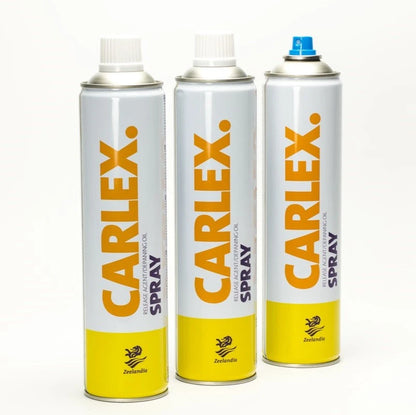 Three CARLEX spray cans on a white background