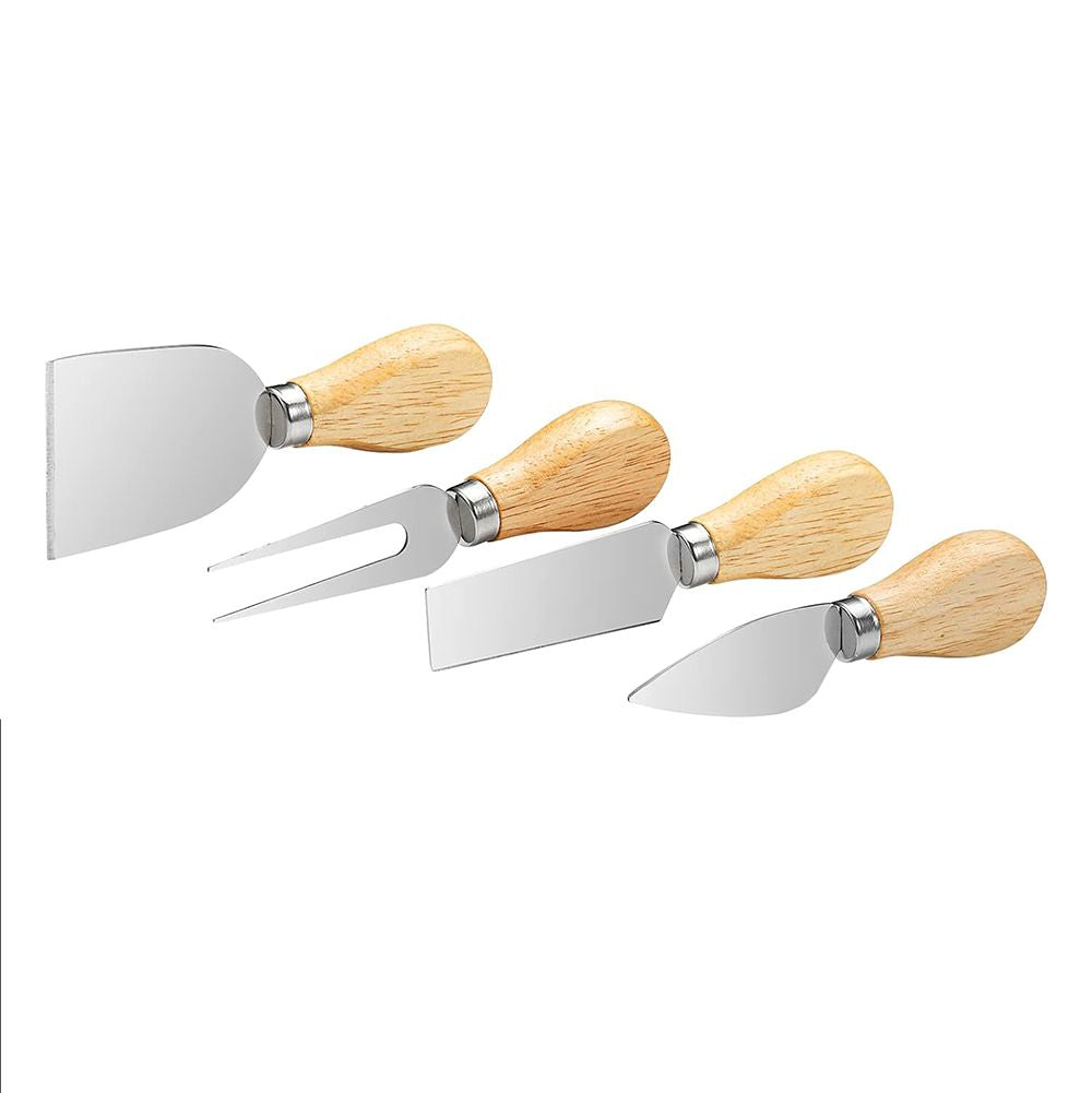Set of four kitchen utensils with wooden handles on a white background