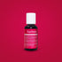 A bottle of Chefmaster Liqua Gel Food Color in fuchsia, 0.7 oz (20 ml). The bottle has a white cap and a bright red label displaying the word "fuchsia" prominently, along with ingredient information and usage instructions. The background is a solid red color.