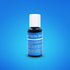 A bottle of Chefmaster Liqua Gel Color in Neon Brite Blue, 0.7 oz (20 ml). The bottle has a white cap and a blue label with the product name and ingredient information. The background is a smooth gradient of blue.