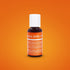 A bottle of Chefmaster Liqua-Gel Color in Neon Brite Orange, 0.7 oz (20 ml), is displayed against a vibrant orange background. The bottle has a white cap and features an orange label with the product name prominently shown along with ingredient information.