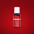 A small bottle of Chefmaster Liqua Gel Color in "Red Red" is displayed against a red background. The bottle is dark with a white screw-on cap. The label features the words "red red" prominently on a red section, along with ingredient information in a smaller font below. The bottle contains 0.75 ounces (21 grams) of product.